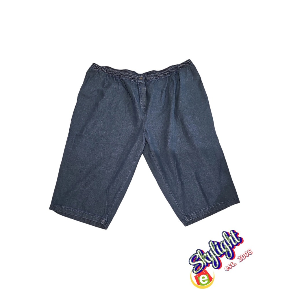 Woman Within Blue Denim-Style High Rise Elastic Waist Cotton Pants 38W 52X21‎